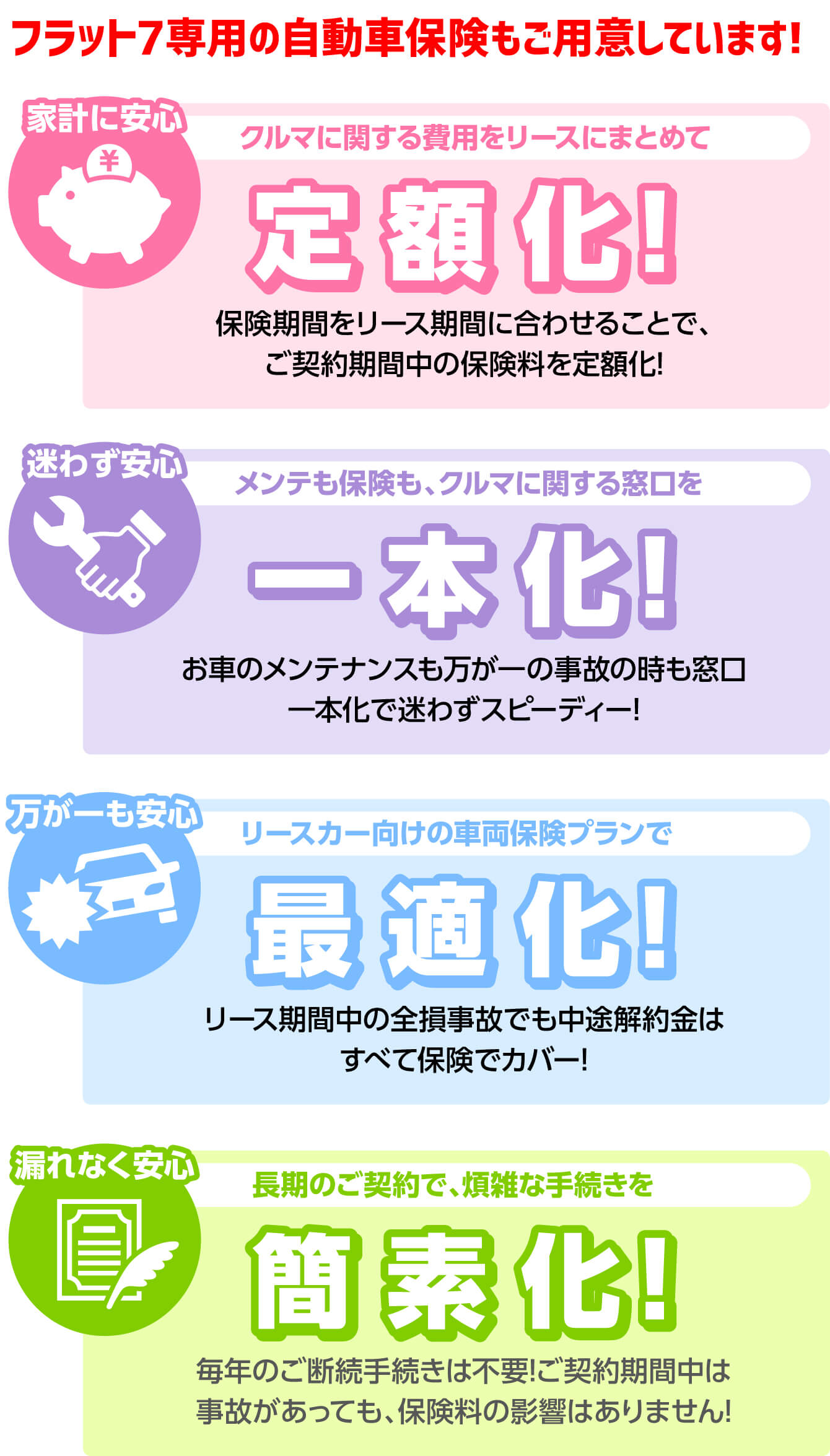 フラット7専用の自動車保険もご用意しています!